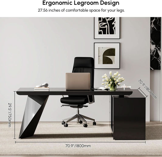 Modern L Shape Executive Desk With Drawers And Cabinet