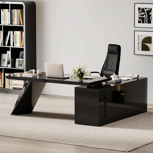 Modern L Shape Executive Desk With Drawers And Cabinet