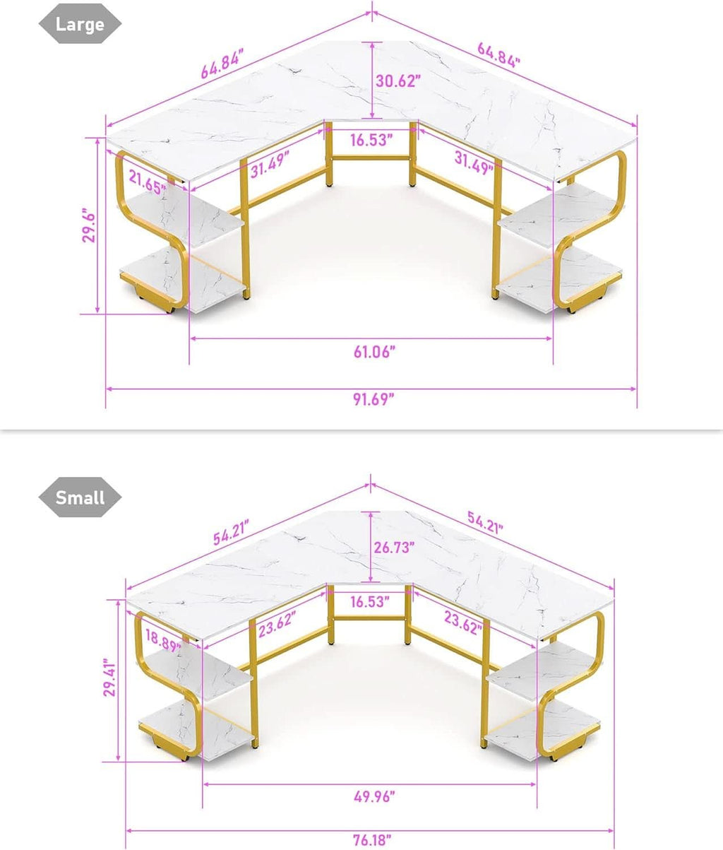 Modern L Shaped Desk with Large Shelves for Office