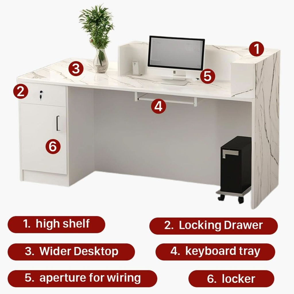 Modern Reception Desk with Locking Drawers and LED Light