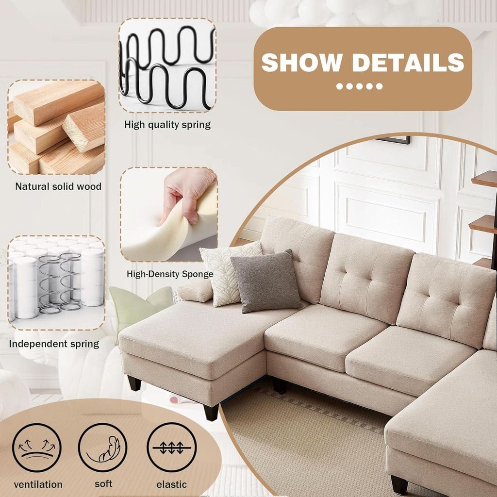Modern U Shaped Sectional Couch With Double Chaise