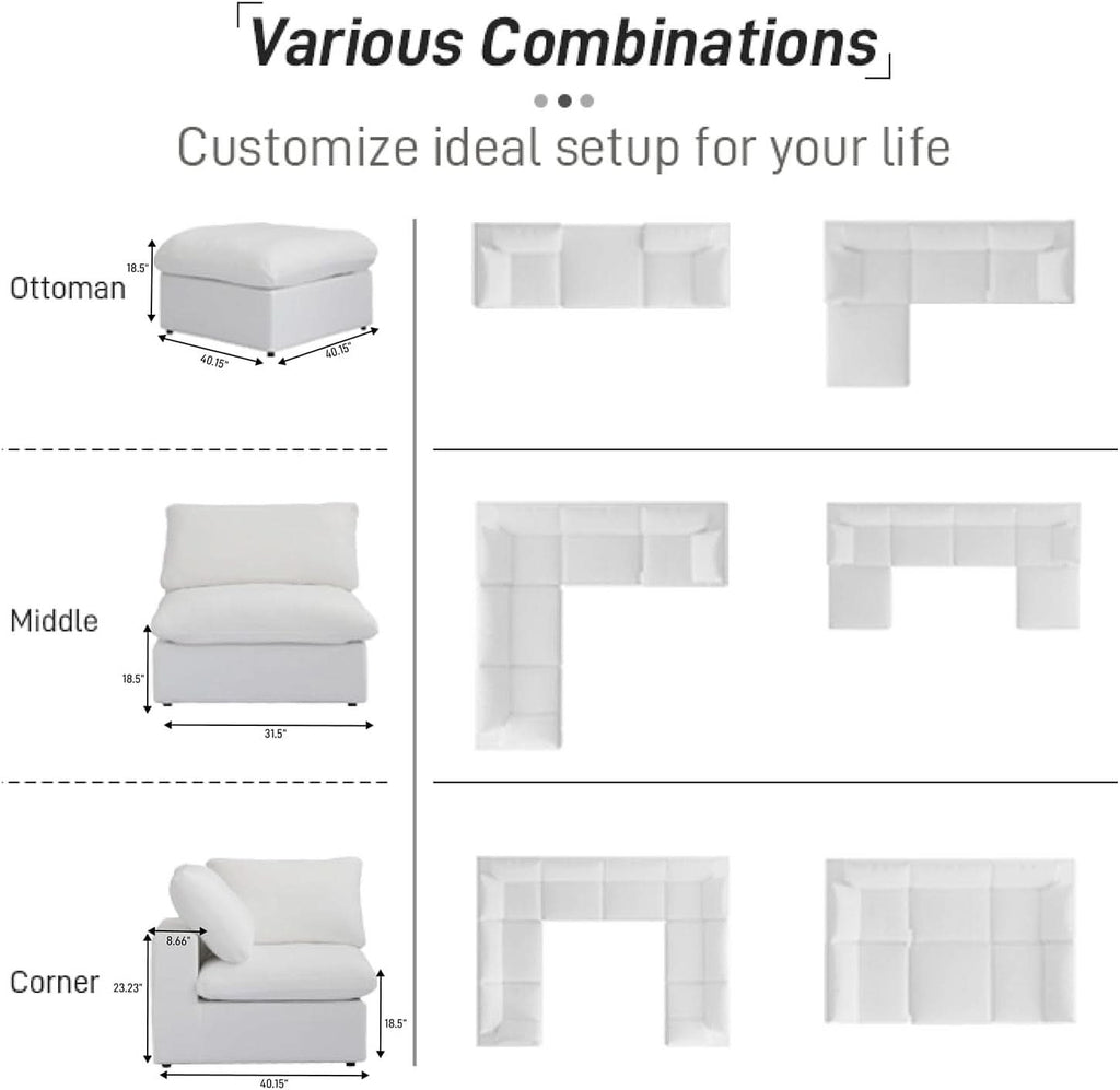 Modular Sectional Sofa with Storage Ottoman and Washable Covers