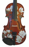 Magnolia Heaven Violin Natural Outfit | Magnolia Flower Violin with Pearl Fine Tuners, Brazilwood Bow & Case