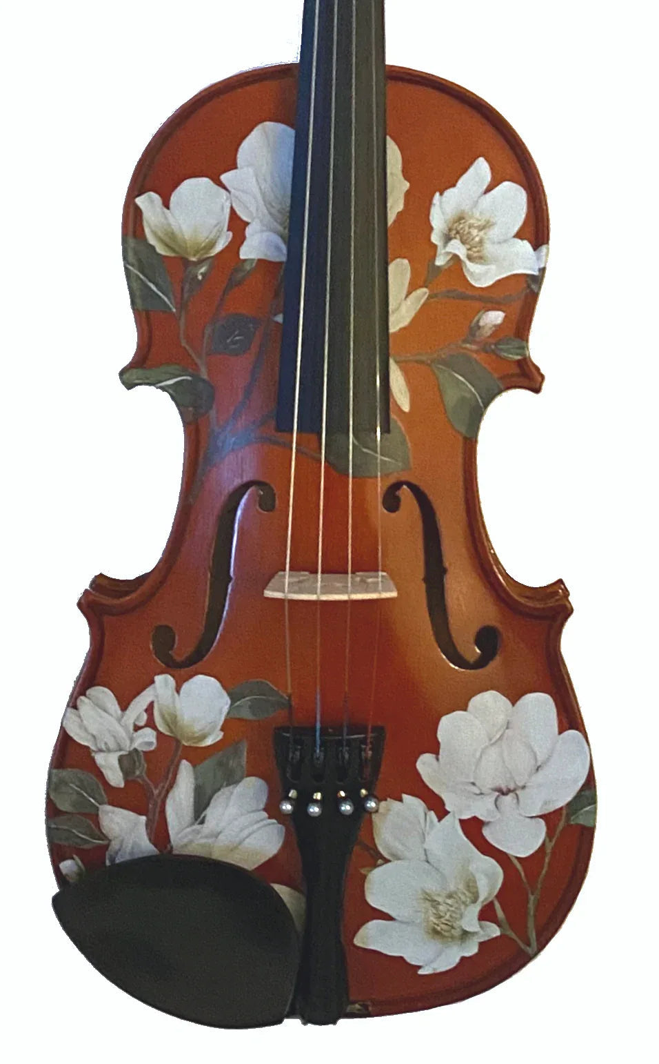 Magnolia Heaven Violin Natural Outfit | Magnolia Flower Violin with Pearl Fine Tuners, Brazilwood Bow & Case