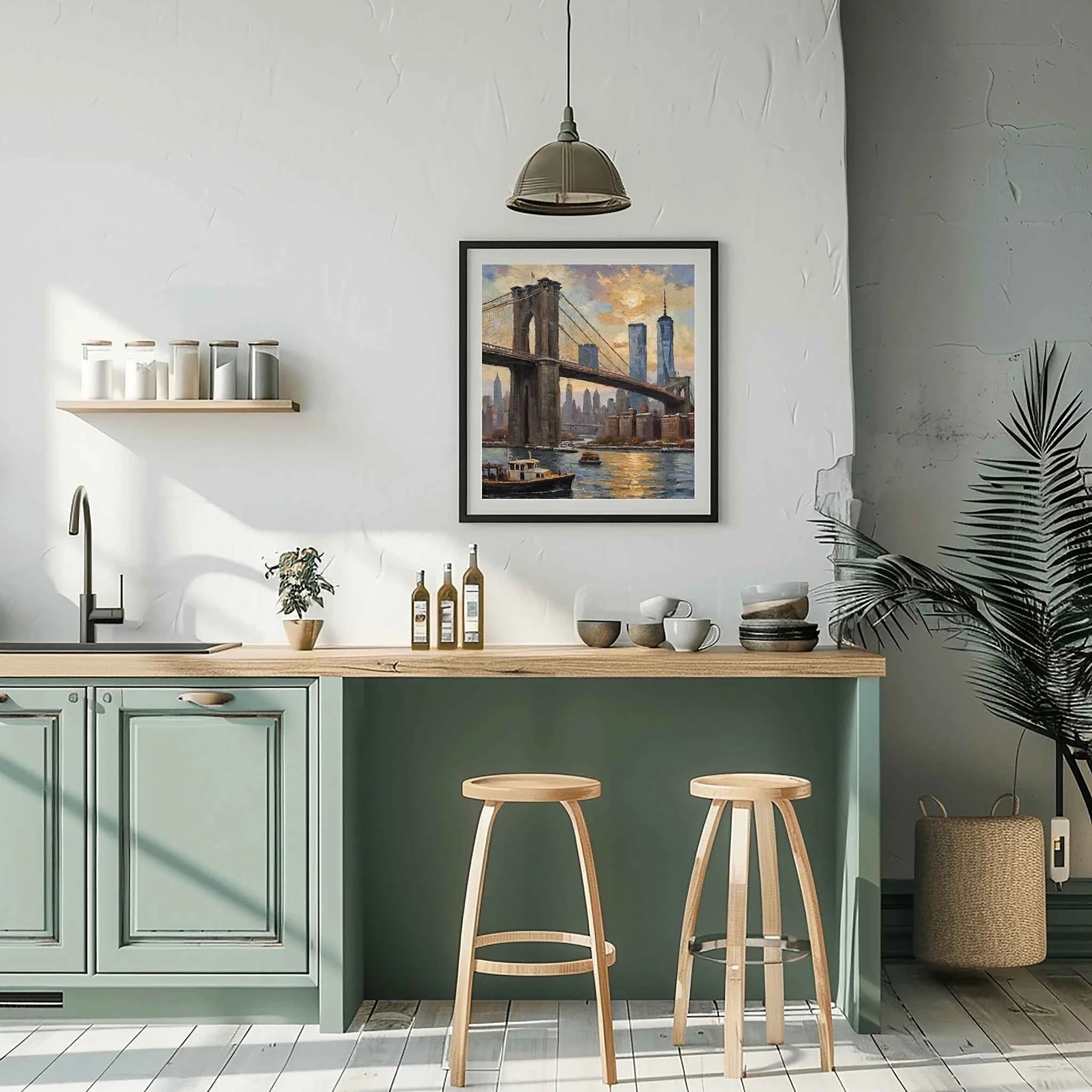 Brooklyn Twilight: Iconic NYC Bridge & Skyline Oil Painting Canvas Art