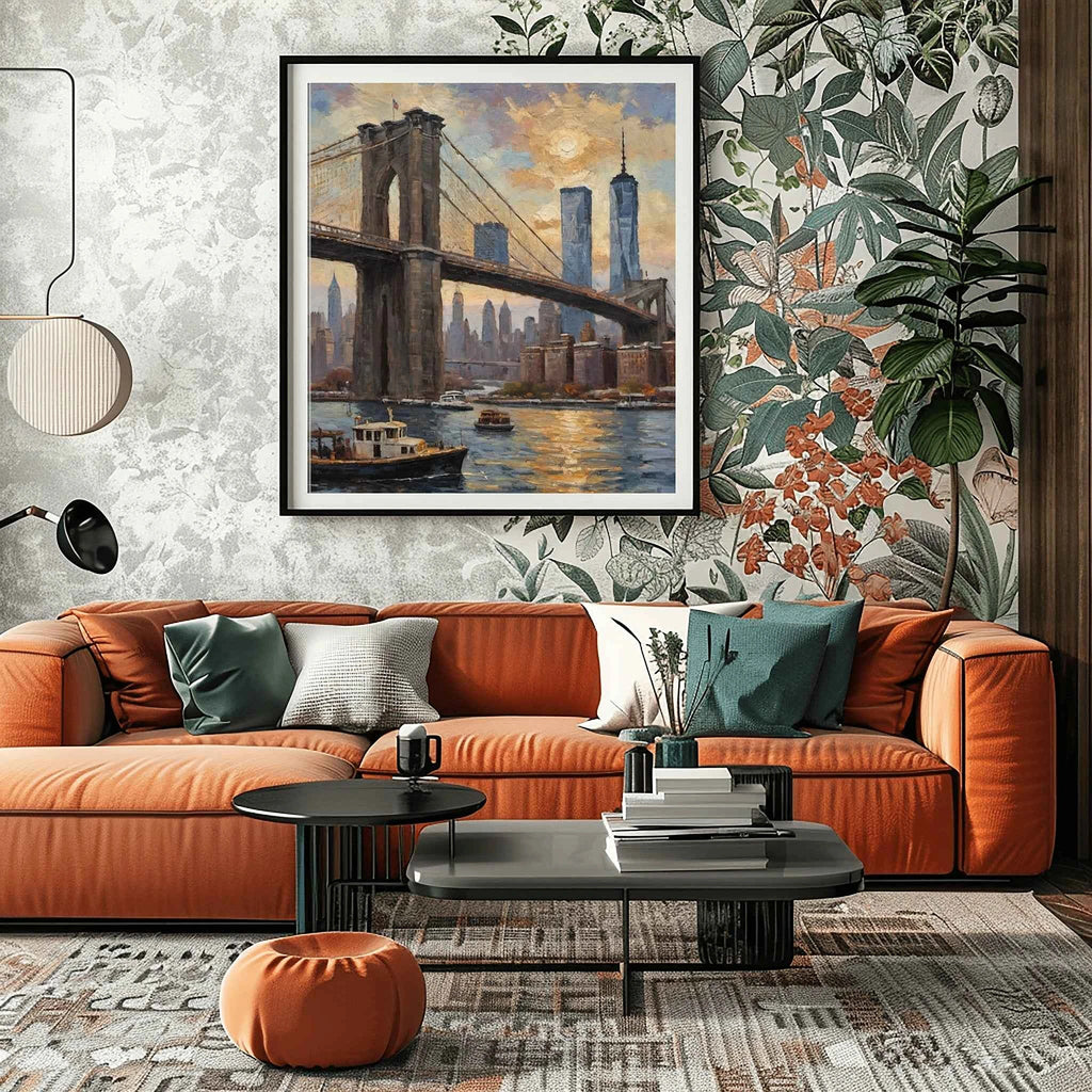 Brooklyn Twilight: Iconic NYC Bridge & Skyline Oil Painting Canvas Art