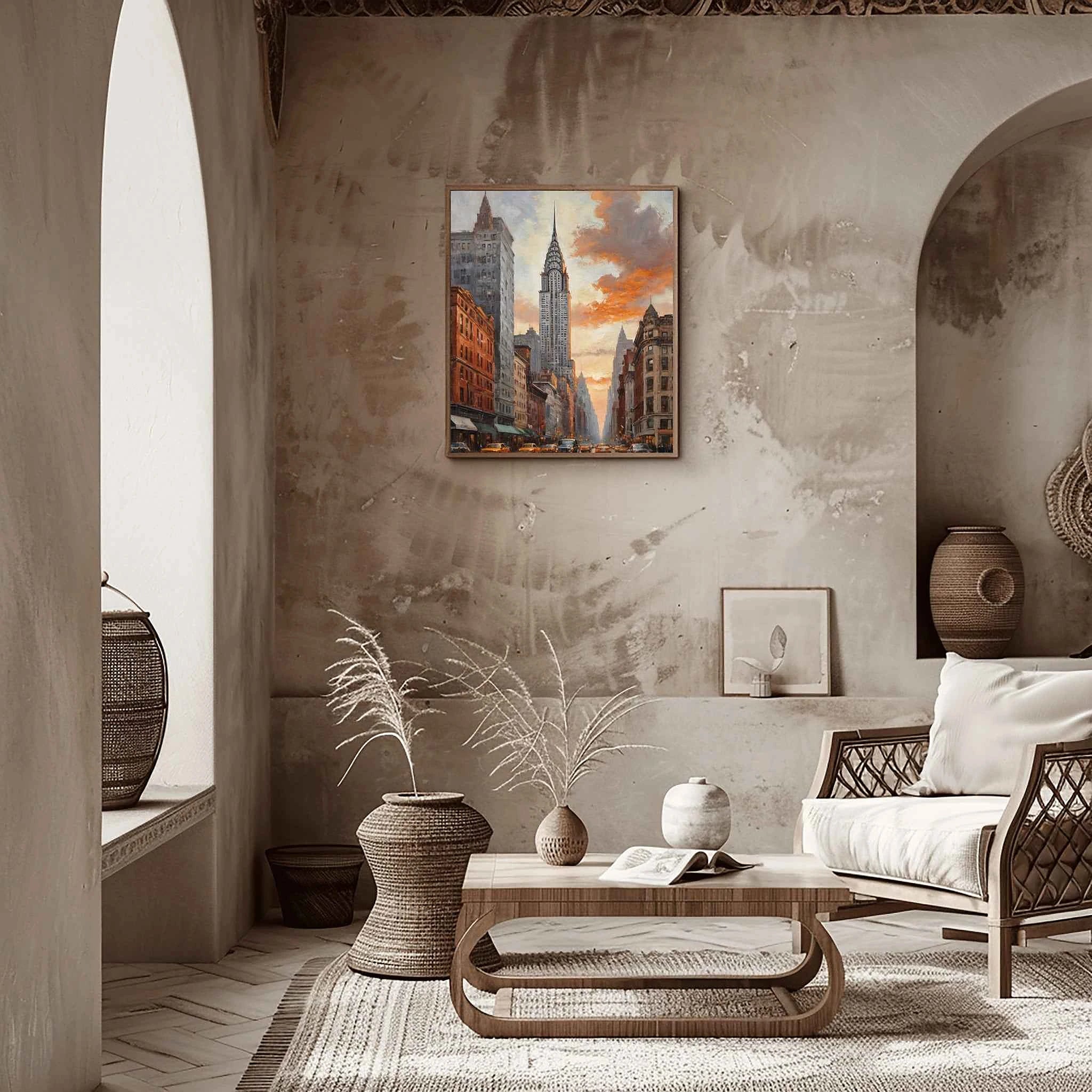 Golden Chrysler: Sunset Manhattan Skyline & Art Deco Architecture Oil Painting