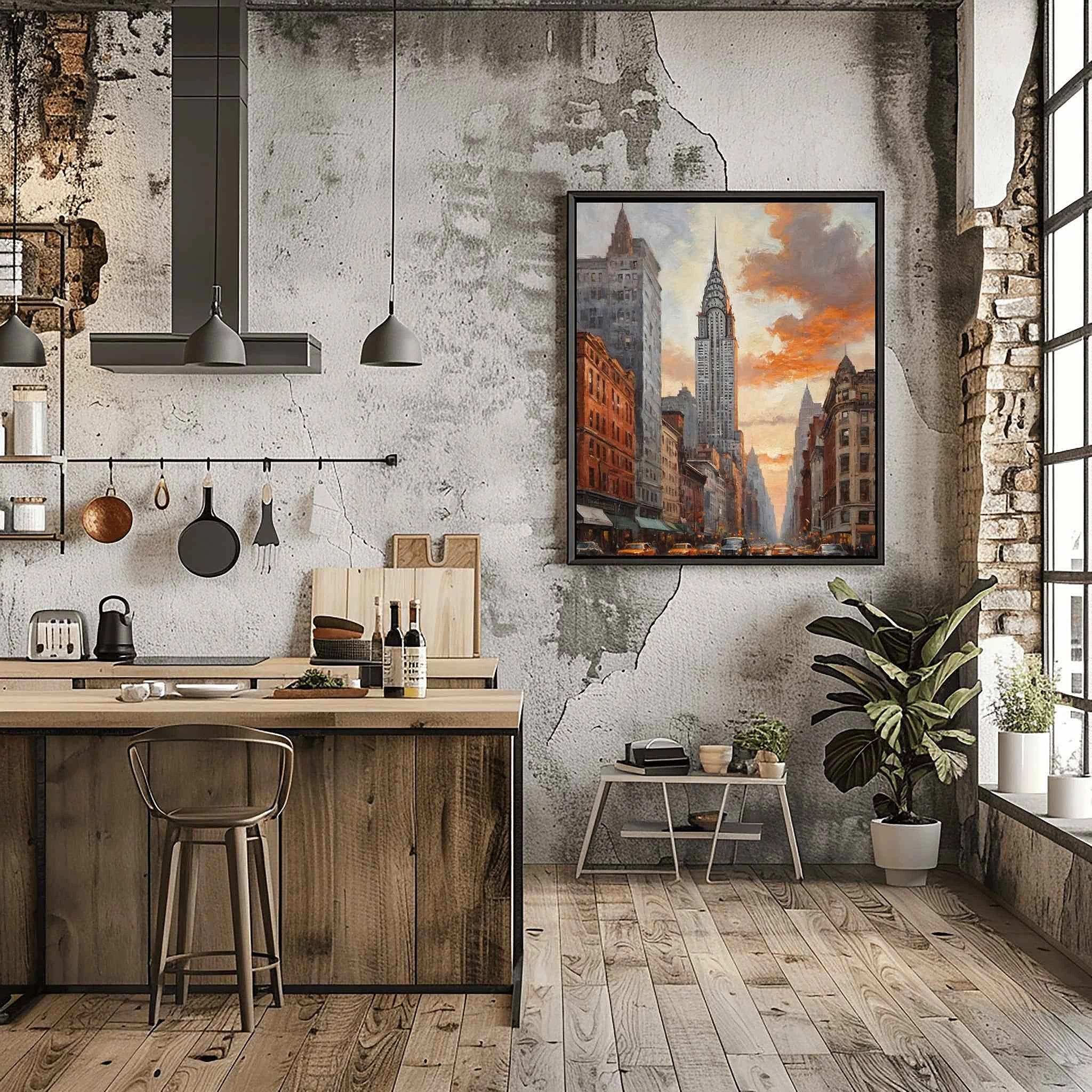 Golden Chrysler: Sunset Manhattan Skyline & Art Deco Architecture Oil Painting