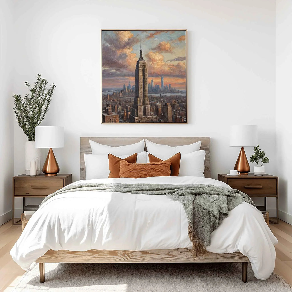 Empire State Sunset: Manhattan Golden Hour & Iconic Cityscape Oil Painting