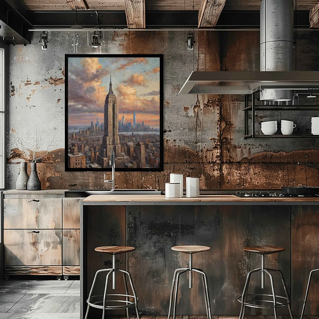 Empire State Sunset: Manhattan Golden Hour & Iconic Cityscape Oil Painting