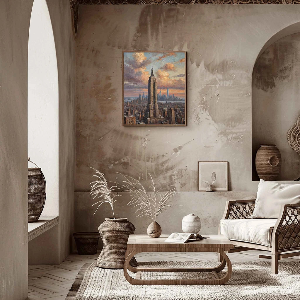 Empire State Sunset: Manhattan Golden Hour & Iconic Cityscape Oil Painting