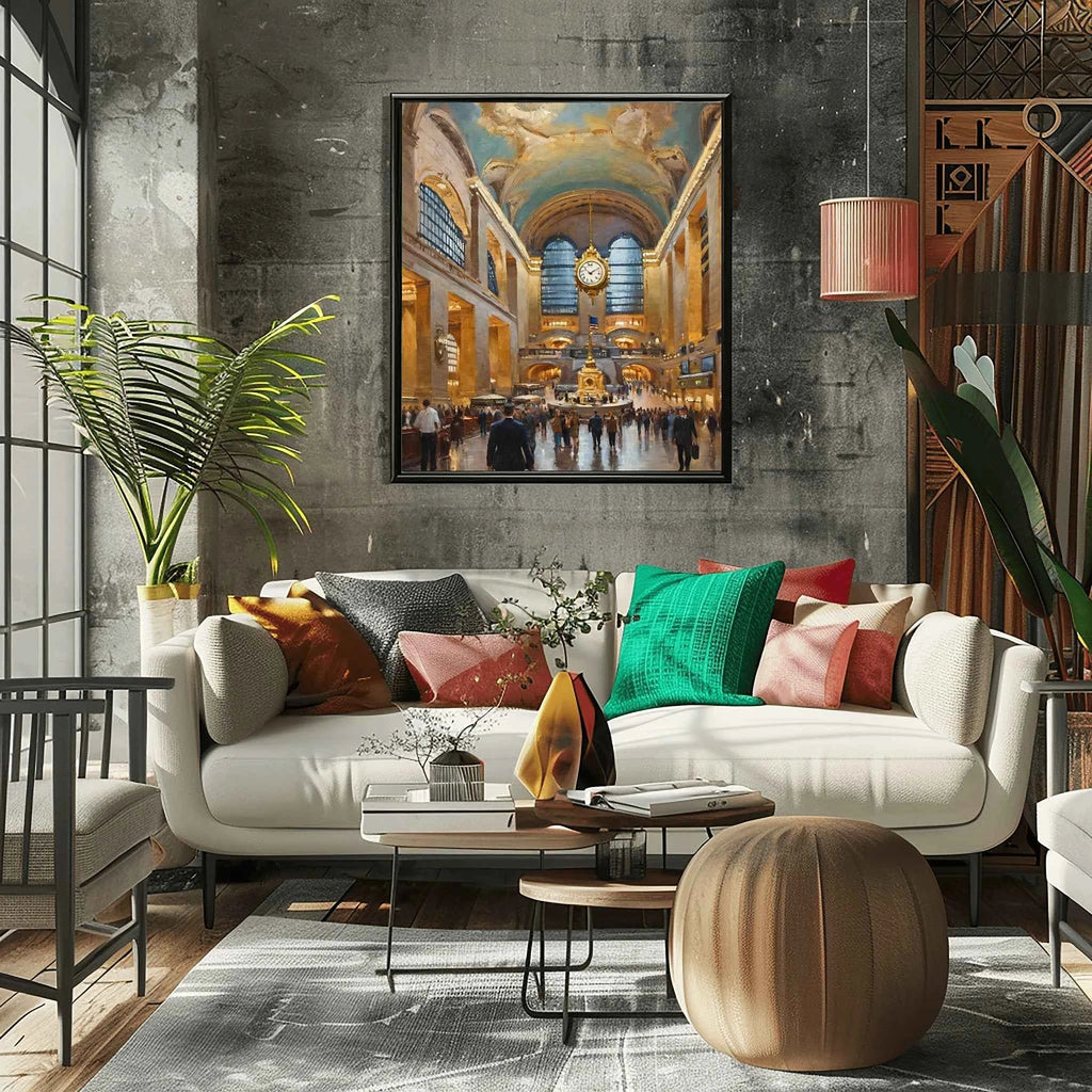 Grand Central Glory: Iconic NYC Terminal & Celestial Ceiling Oil Painting
