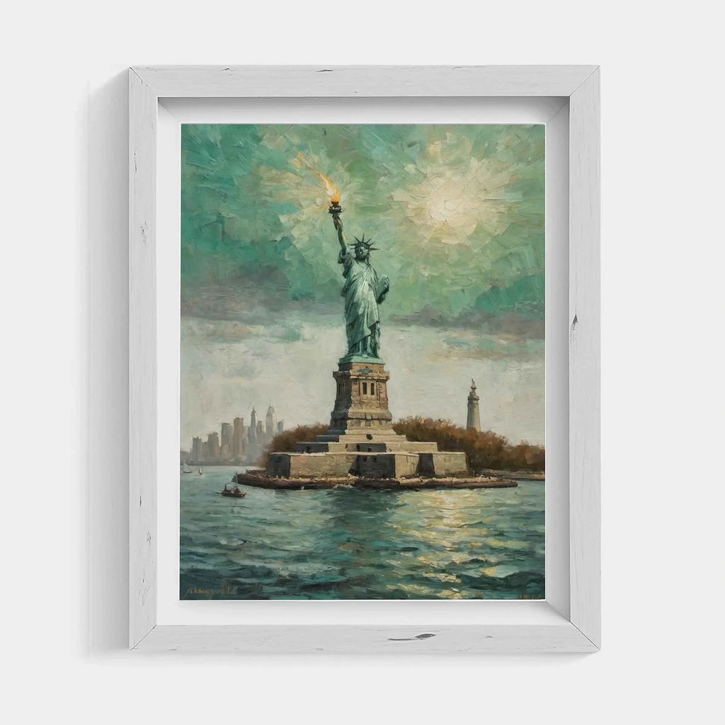 Liberty Beacon: Iconic Statue of Liberty & New York Harbor Oil Painting