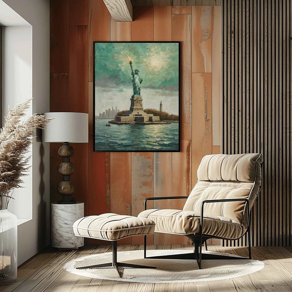 Liberty Beacon: Iconic Statue of Liberty & New York Harbor Oil Painting