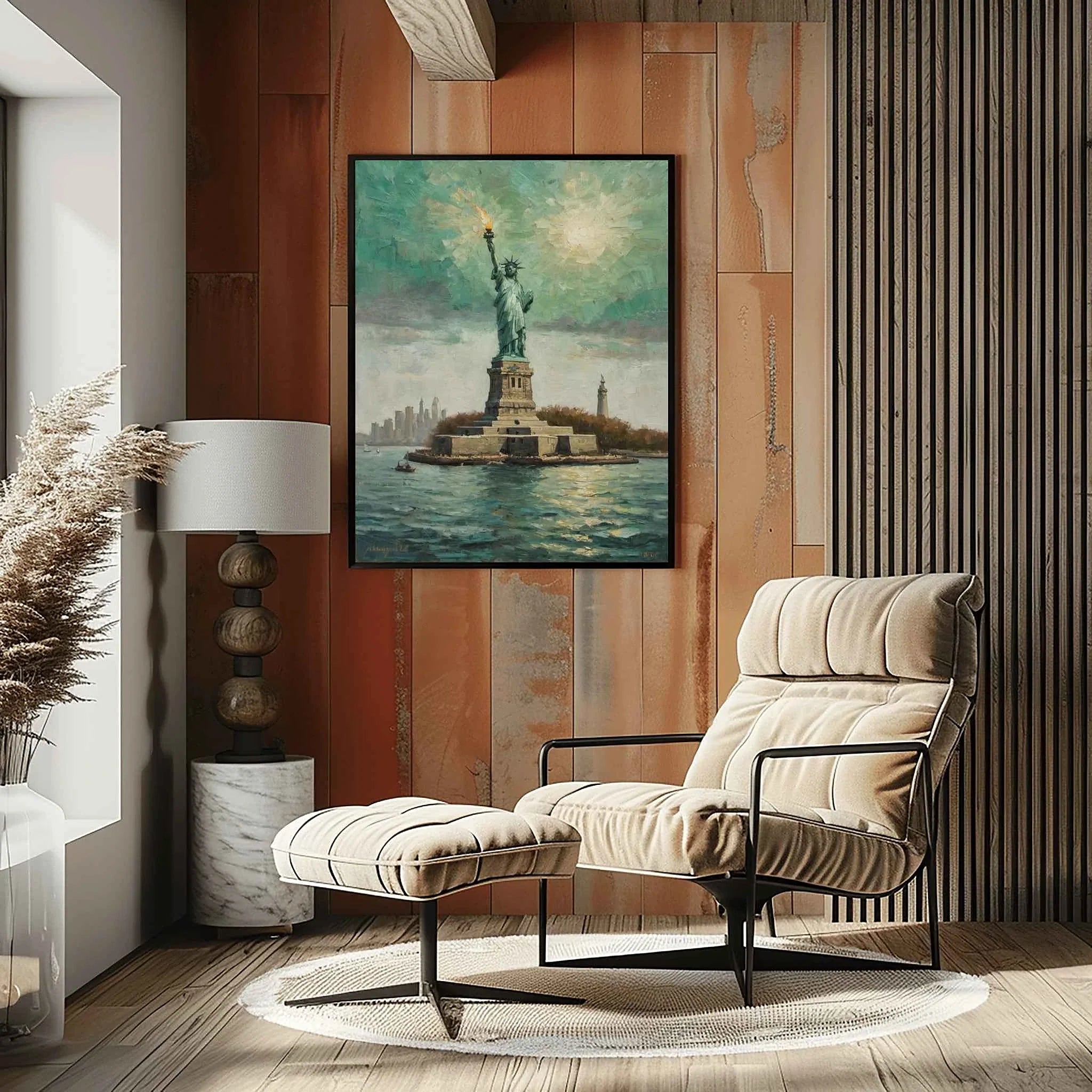 Liberty Beacon: Iconic Statue of Liberty & New York Harbor Oil Painting