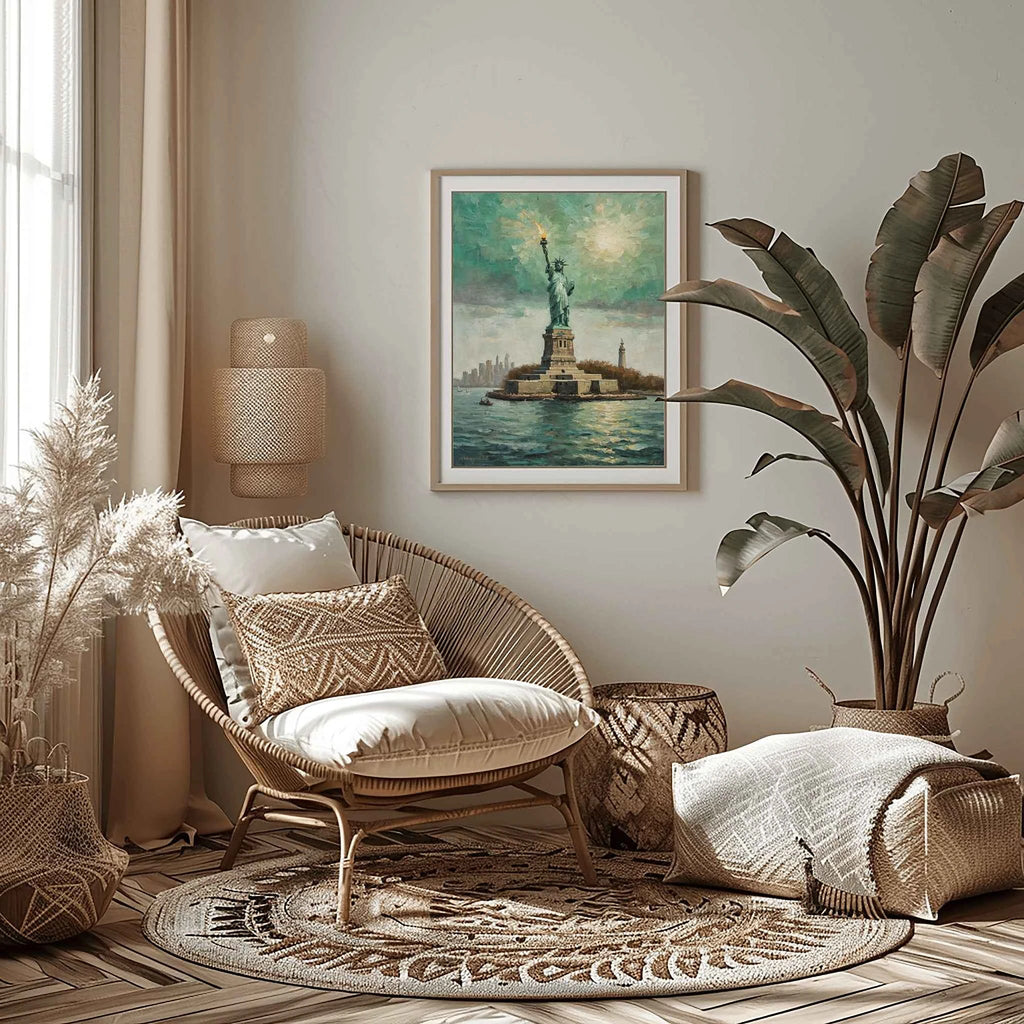 Liberty Beacon: Iconic Statue of Liberty & New York Harbor Oil Painting