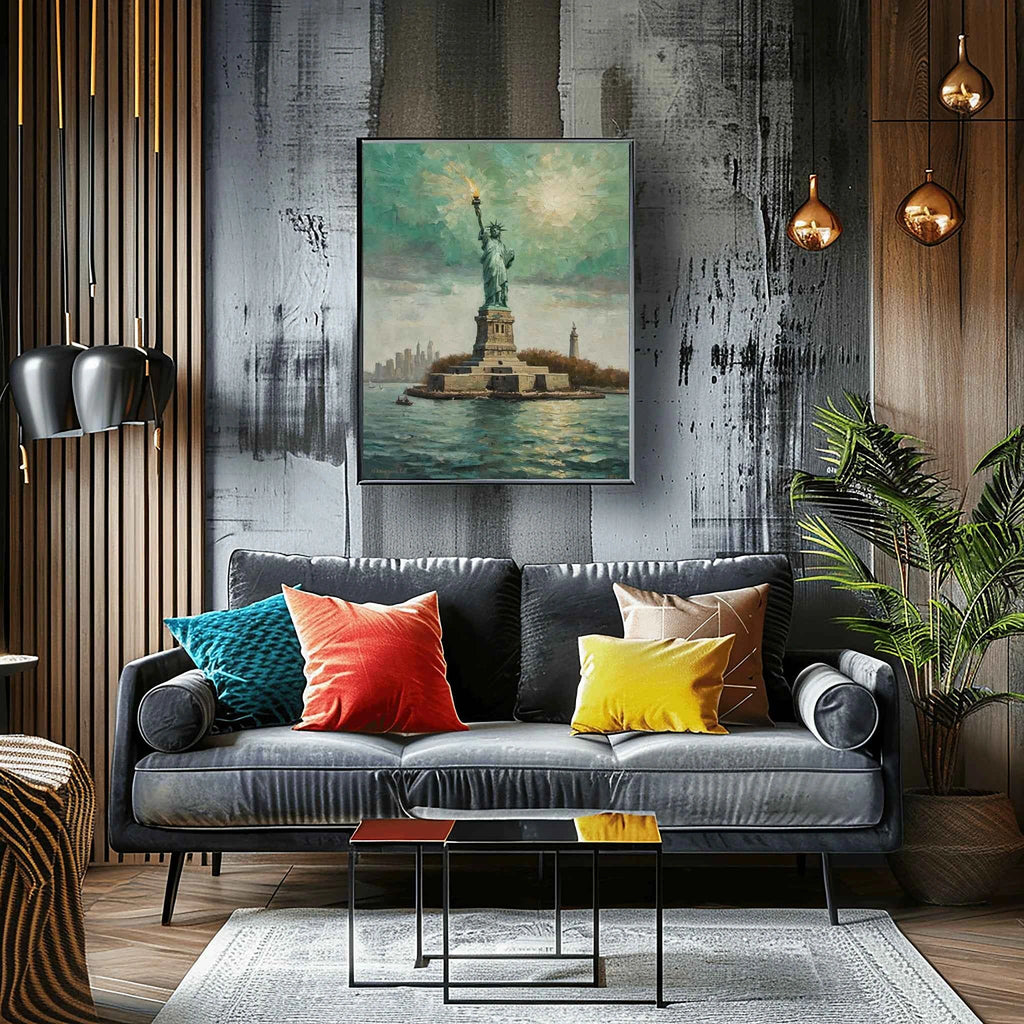 Liberty Beacon: Iconic Statue of Liberty & New York Harbor Oil Painting