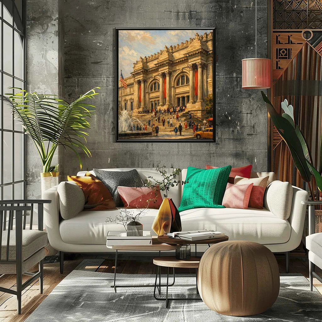Metropolitan Elegance: Iconic Museum Entrance & NYC Culture Oil Painting