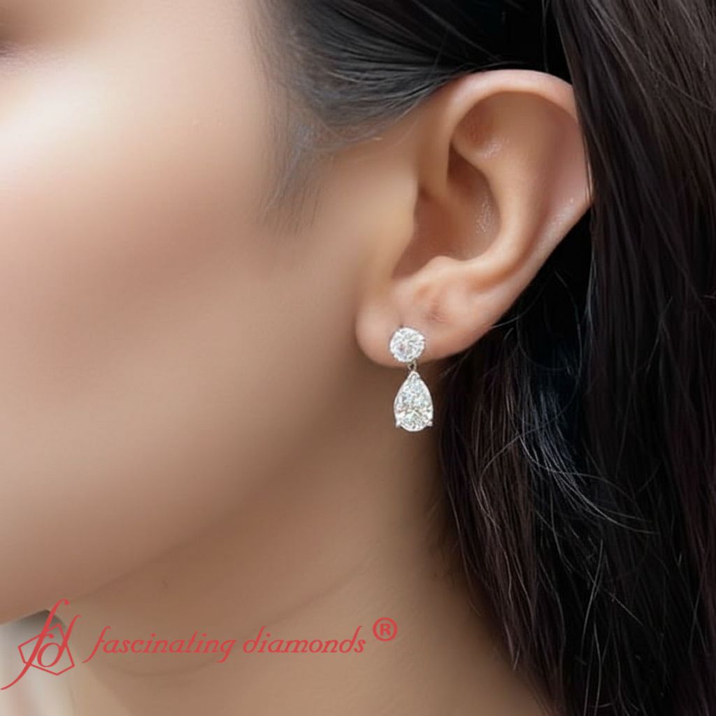 Round And Pear Drop Stud Earrings