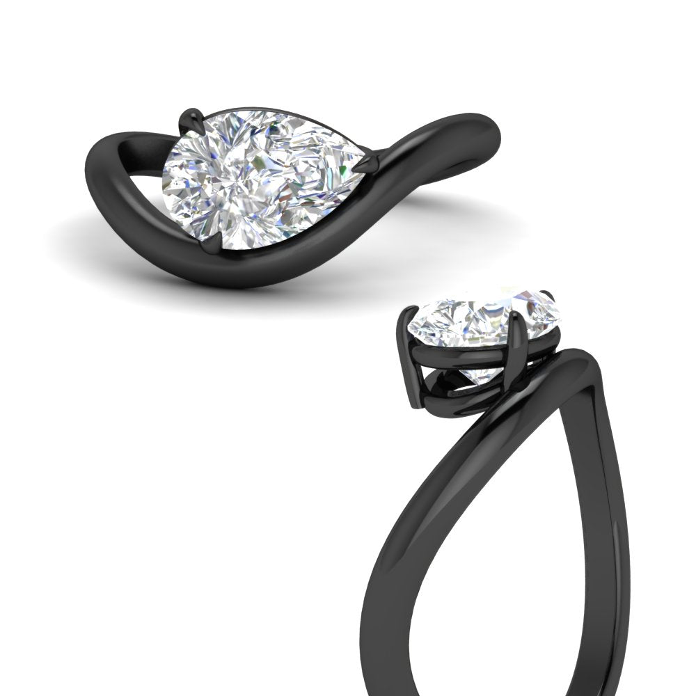 Curve Wave Pear Shaped Solitaire Diamond Ring