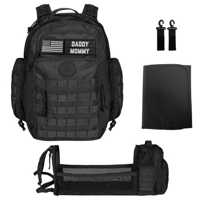 Phil & Jack Dad Diaper Bag Backpack, Baby Diaper Bag with Changing Station, Tactical Military Style, Womens Mens Diaper Bag (Black)