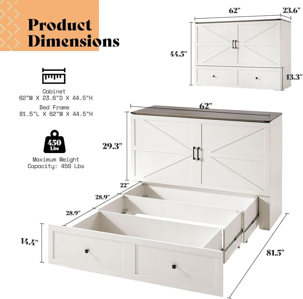 Queen Murphy Bed With Storage And Charging Station