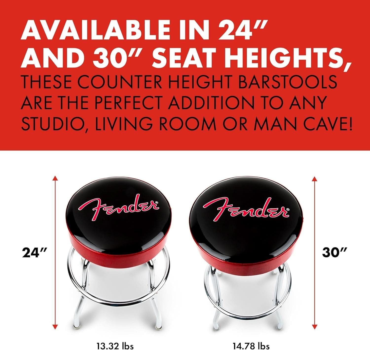30 Inch Black Swivel Bar Stool With Red Sparkle Logo