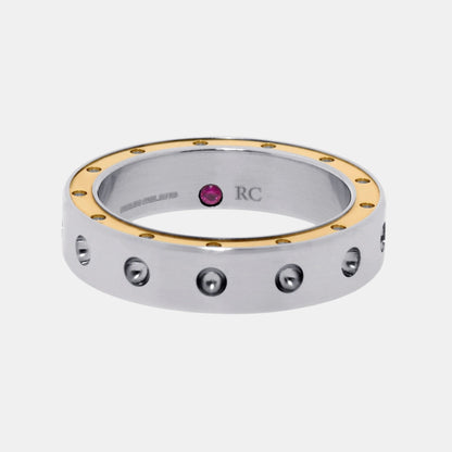 Roberto Coin Pois Moi Stainless Steel and 18k Rose Gold Band Ring Sz. 10 7771526ASH10R