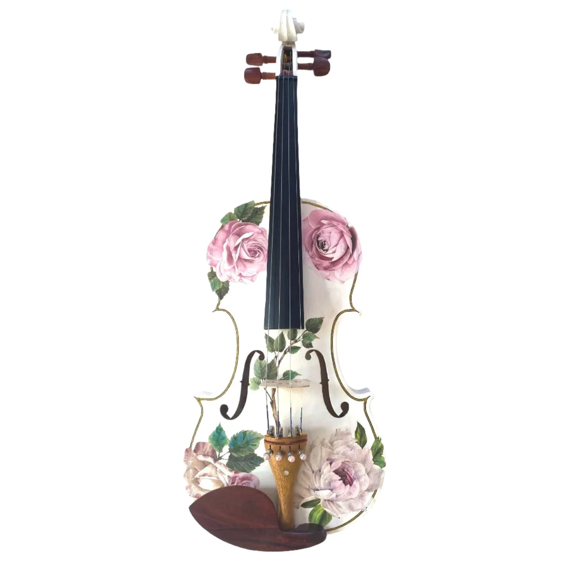 Rozanna's Rose Delight II Violin Outfit | Rose & Leaf Design Violin with Pearl Fine Tuners, Brazilwood Bow & Case
