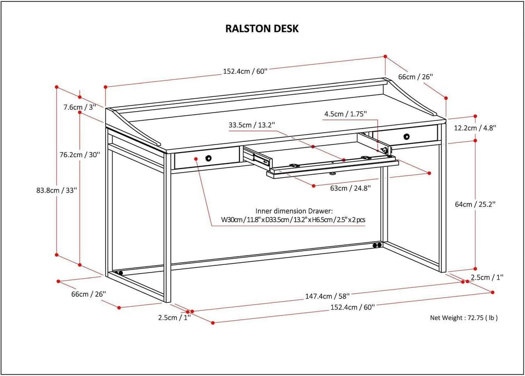 Rustic Acacia Wood and Metal Writing Desk with Drawers