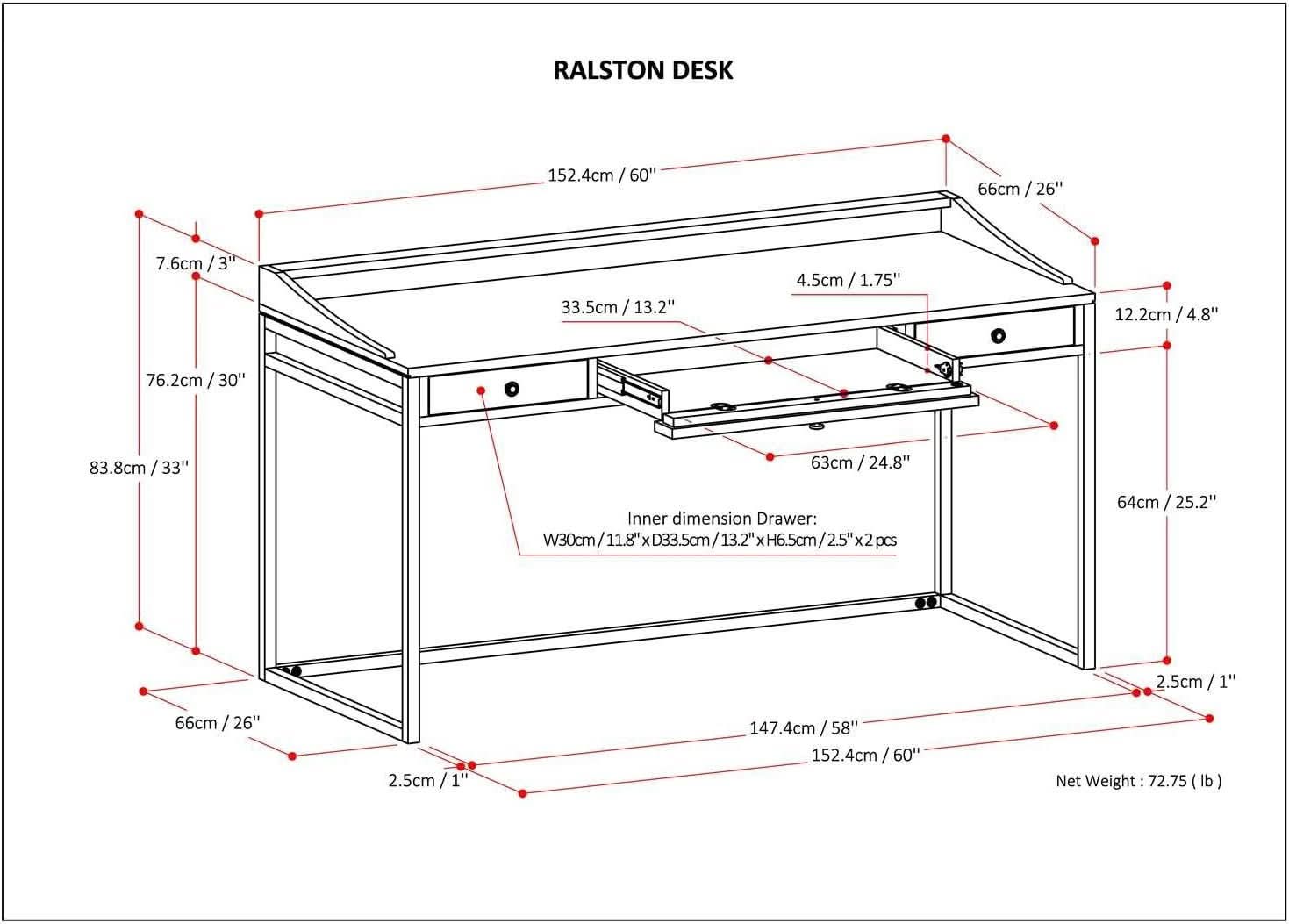 Rustic Acacia Wood and Metal Writing Desk with Drawers