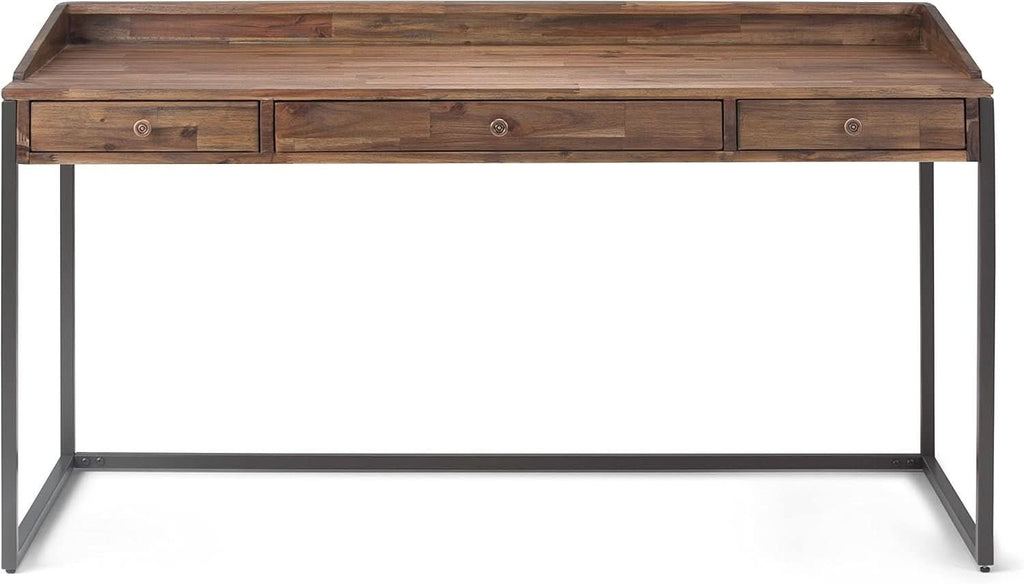 Rustic Acacia Wood and Metal Writing Desk with Drawers