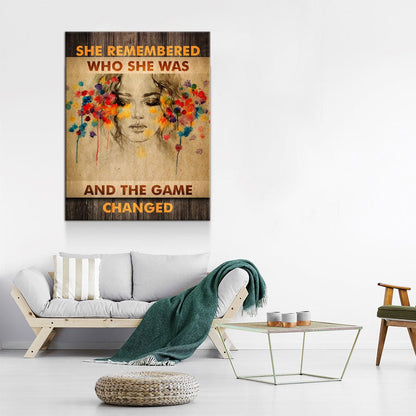 She Remembered Who She Was And The Game Changed Canvas Wall Art, Women Motivational Art, Inspirational Decor