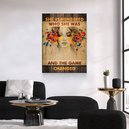 She Remembered Who She Was And The Game Changed Canvas Wall Art, Women Motivational Art, Inspirational Decor
