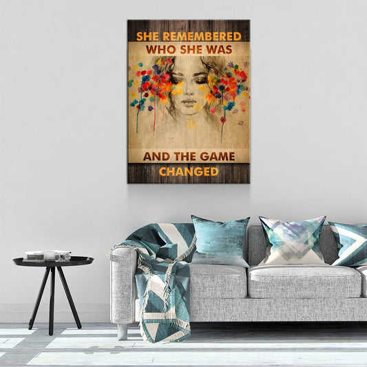 She Remembered Who She Was And The Game Changed Canvas Wall Art, Women Motivational Art, Inspirational Decor