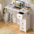 Small White Computer Desk With 4 Fabric Drawers 35 Inch