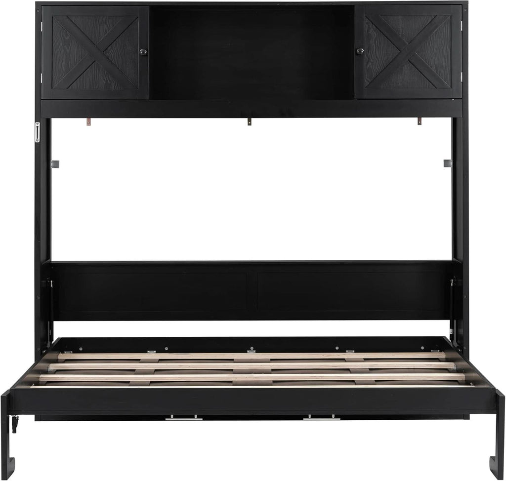 Full Size Murphy Cabinet Bed With Storage Shelf Black