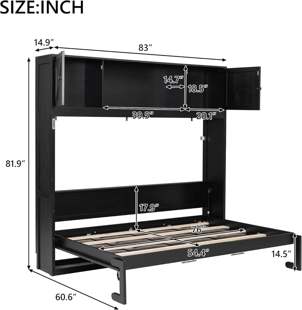 Full Size Murphy Cabinet Bed With Storage Shelf Black