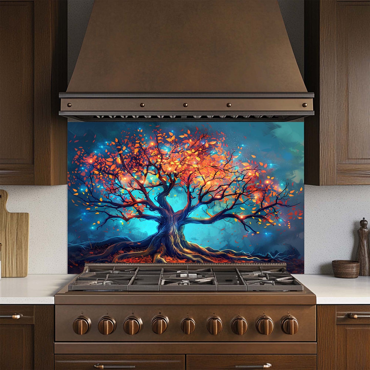 Enchanted Tree of Light – Tempered Glass Backsplash for Kitchen – Nature Splashback