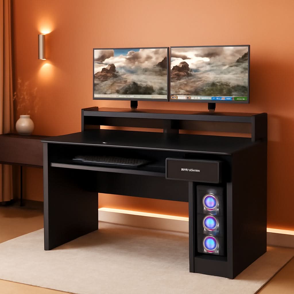 Stylish Office Desk with Drawers and Keyboard Tray