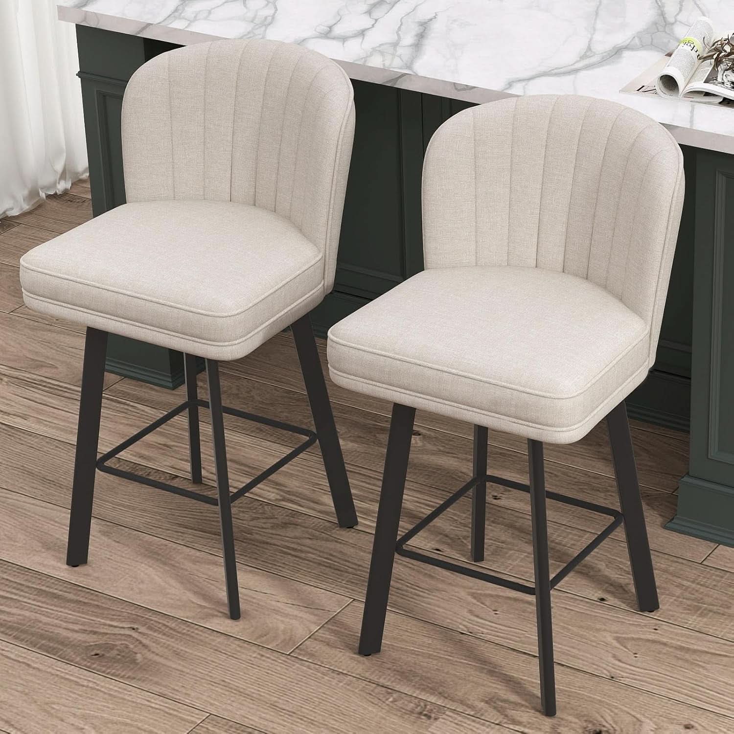 Swivel Counter Height Bar Stools Set Of 3 26 Inch Beige