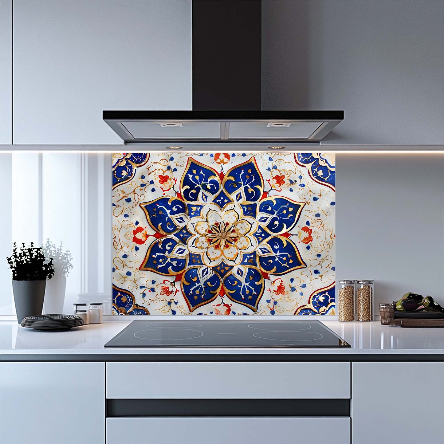 Oriental Blossom – Tempered Glass Backsplash for Kitchen – Mandala Kitchen Splashback