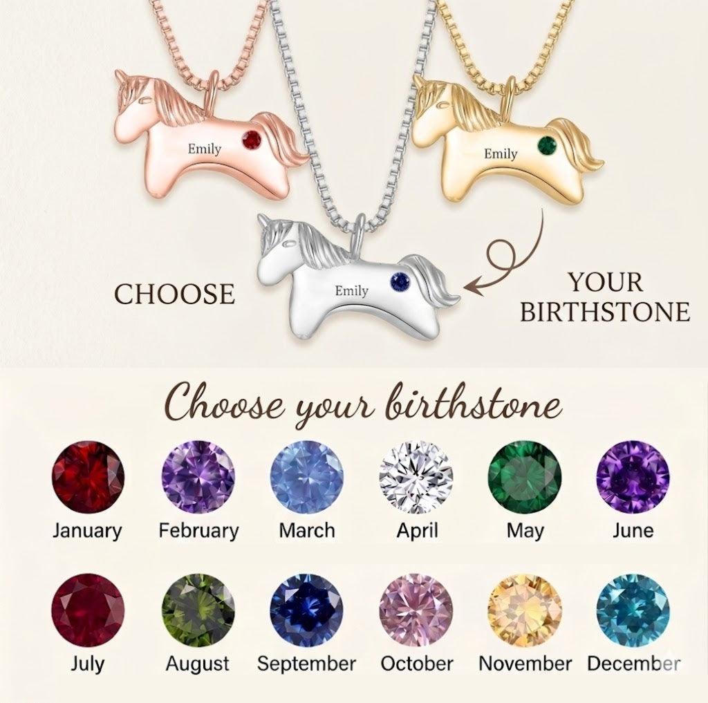 Personalized Unicorn Birthstone Necklace | Gift Box Included | Gold, Silver, Rose