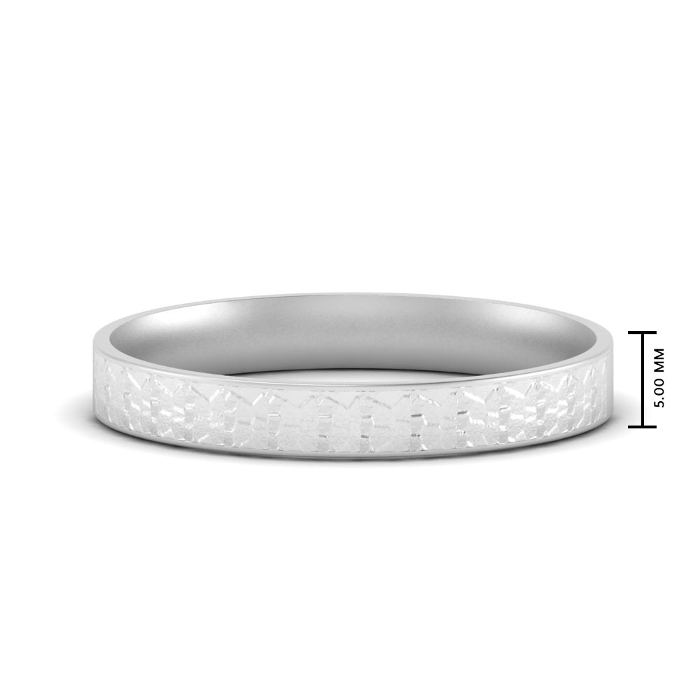 Unique Rock Textured Mens Wedding Band 5 mm