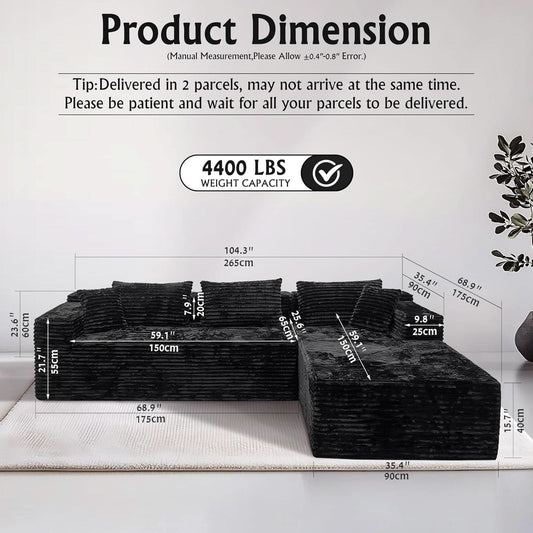 Versatile L-Shape Corduroy Sectional Couch for Comfort