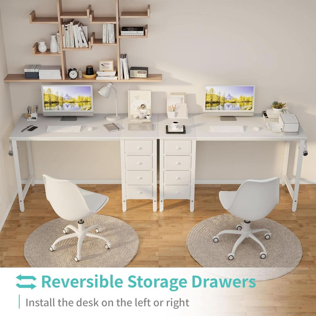 White Computer Desk With Fabric Drawers 47 Inch Reversible Study Desk
