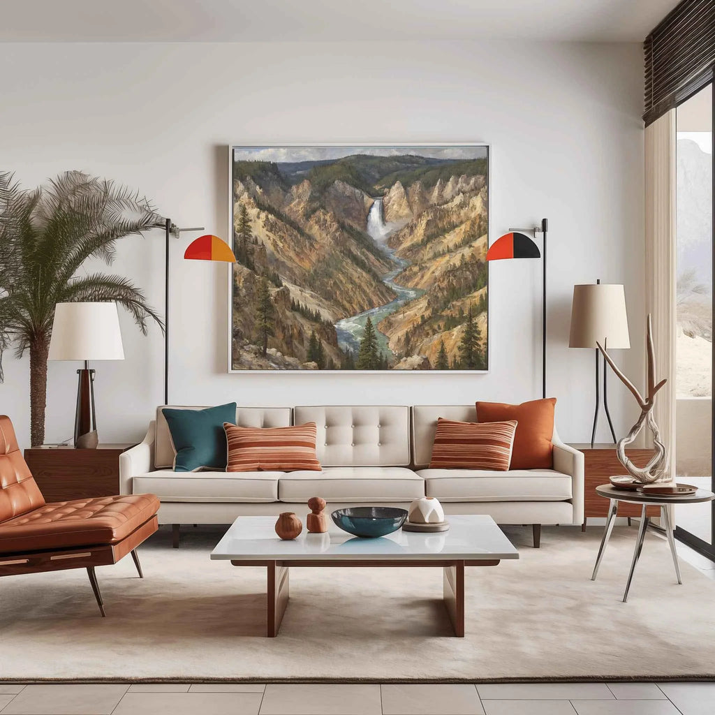 Yellowstone Grand Canyon: Lower Falls & Golden Cliffs Oil Painting Canvas Art