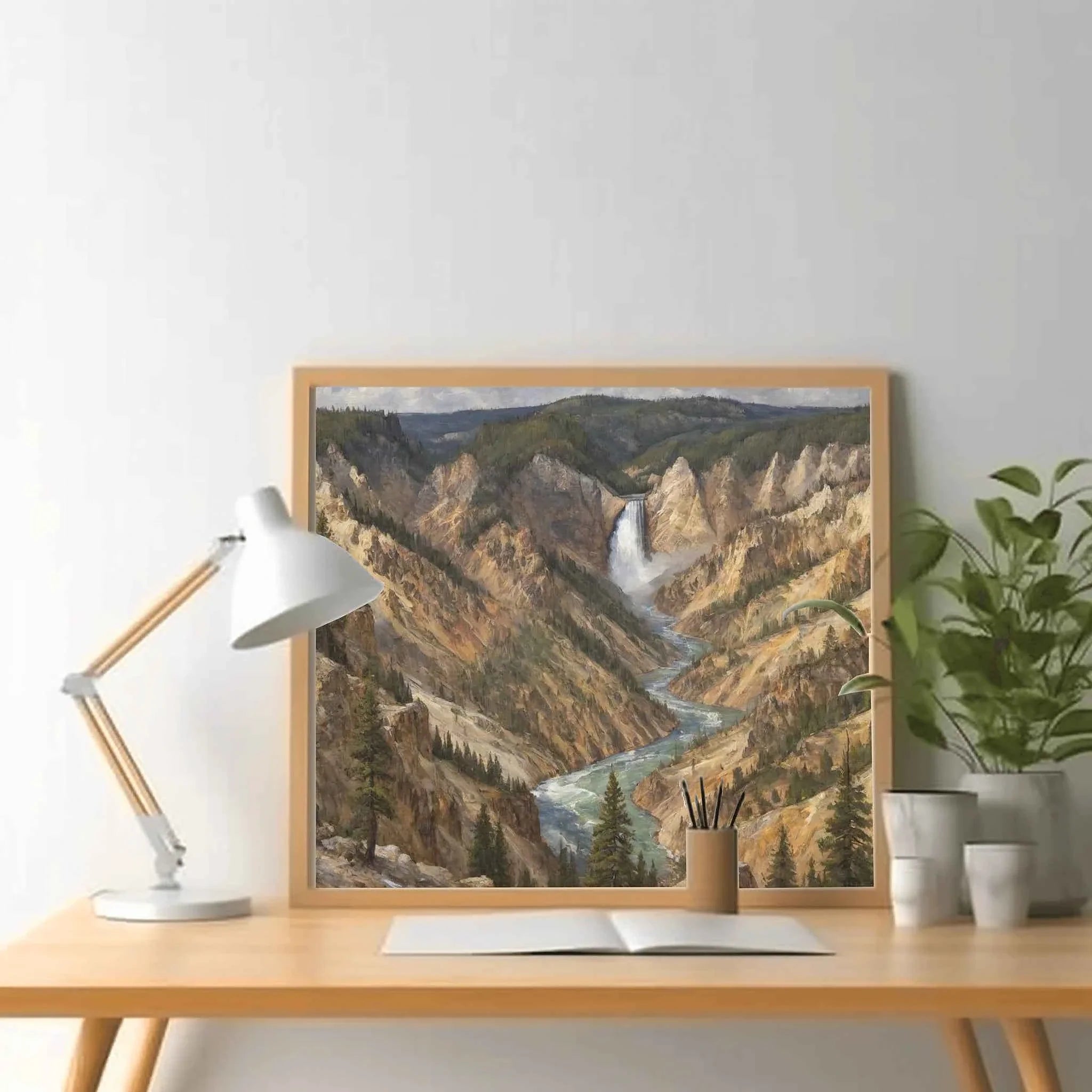 Yellowstone Grand Canyon: Lower Falls & Golden Cliffs Oil Painting Canvas Art