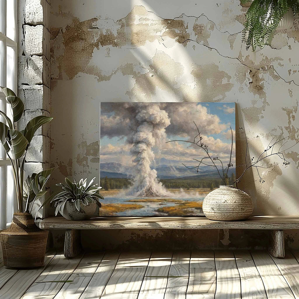 Yellowstone Icon: Old Faithful Geyser Eruption Oil Painting