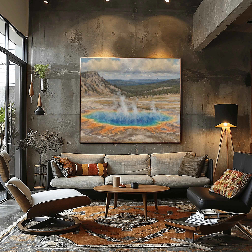 Yellowstone Prismatic: Grand Thermal Spring & Radiant Earth Oil Painting